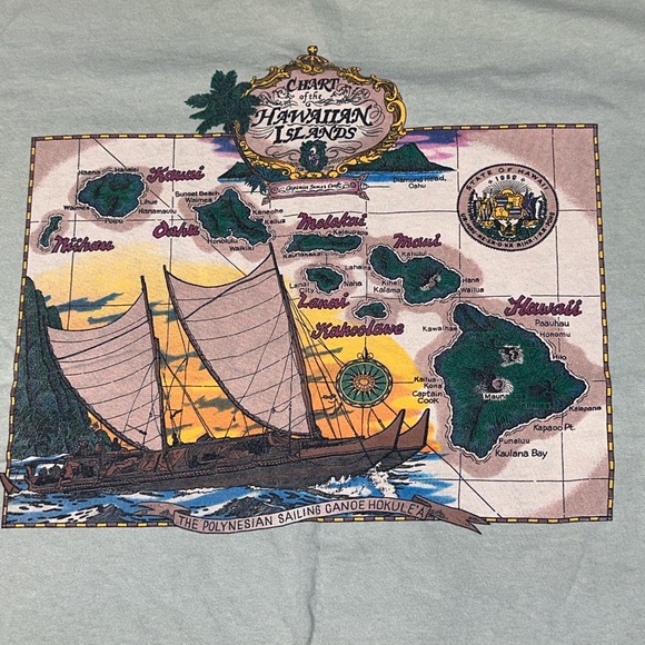 Vintage Hawaiian Tee - Polynesian Map Graphic Tee - HL Miller - USA - Size Large - Picture 3 of 7